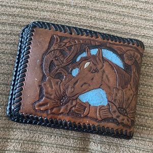 Genuine leather tooled laced wallet